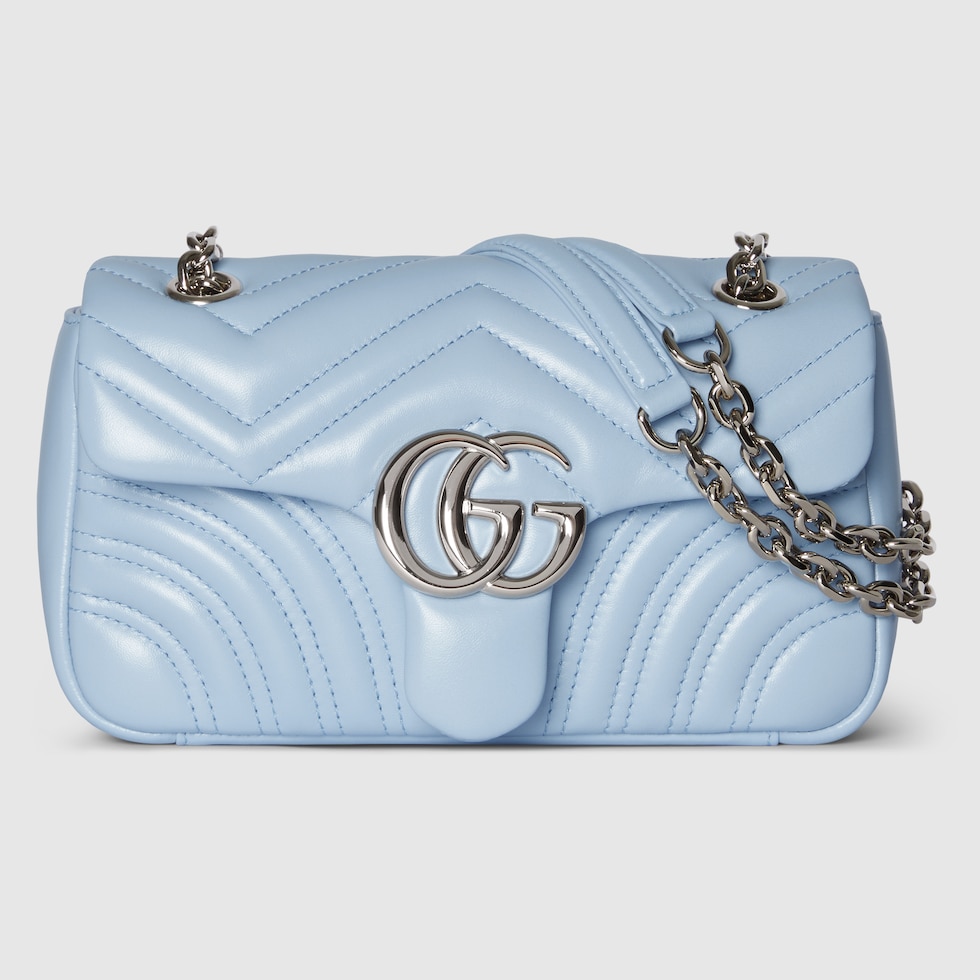 GG Marmont small shoulder bag in light blue leather | GUCCI® US GG Marmont small shoulder bag in light blue leather | GUCCI® US