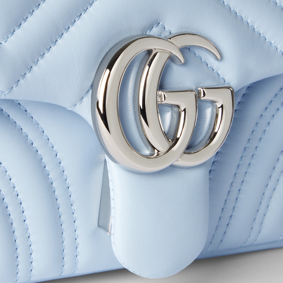 Gucci Light Blue Matelasse Leather Super Mini GG Marmont