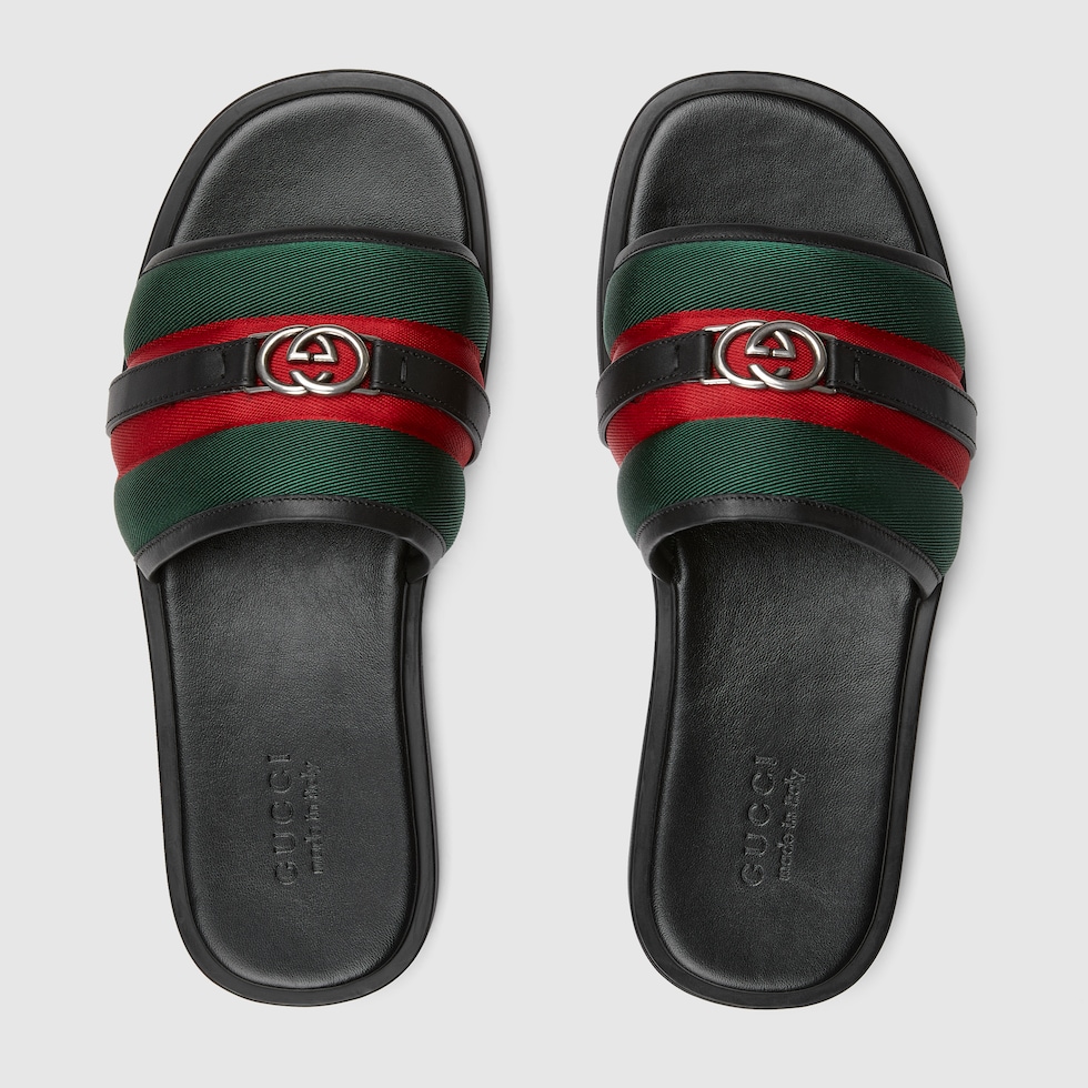 Men's slide sandal with Interlocking G in green and red