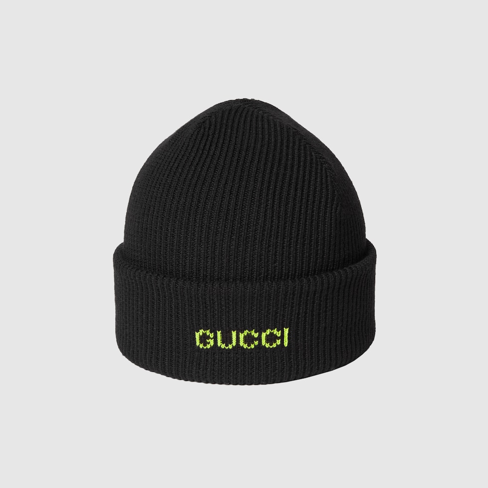Wool hat with embroidery in black | GUCCI® US