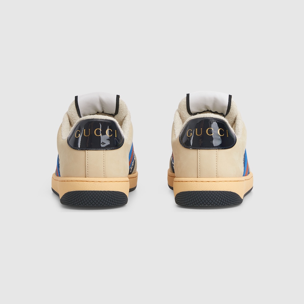 Women's Screener sneaker in beige and dark blue GG crystal