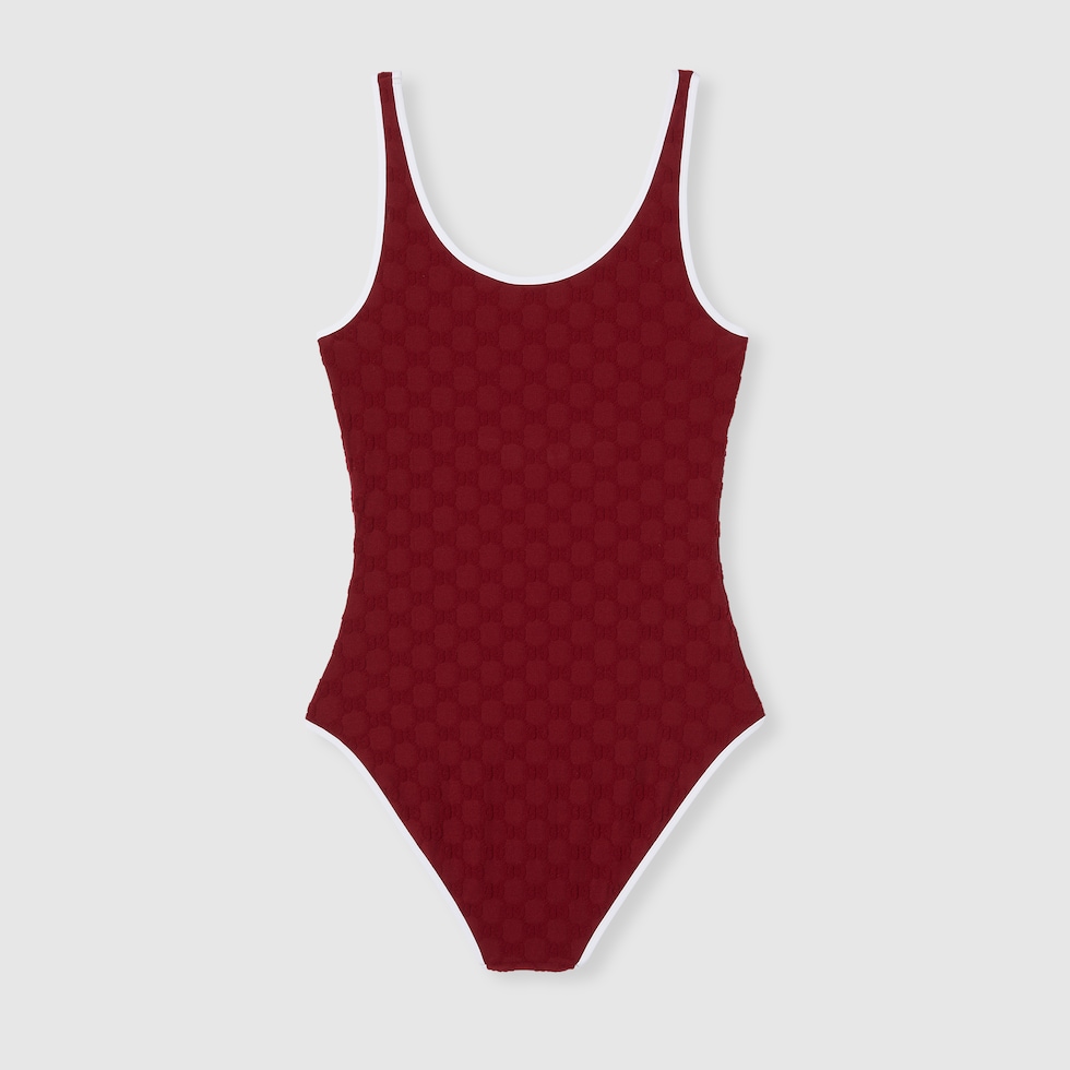 GG terrycloth jersey jacquard swimsuit in rosso ancora red