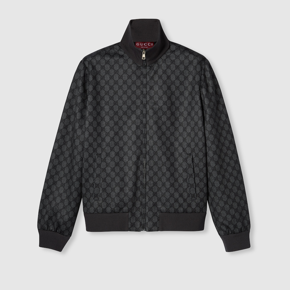 Printed technical jersey zip sweatshirt in black | GUCCI® US