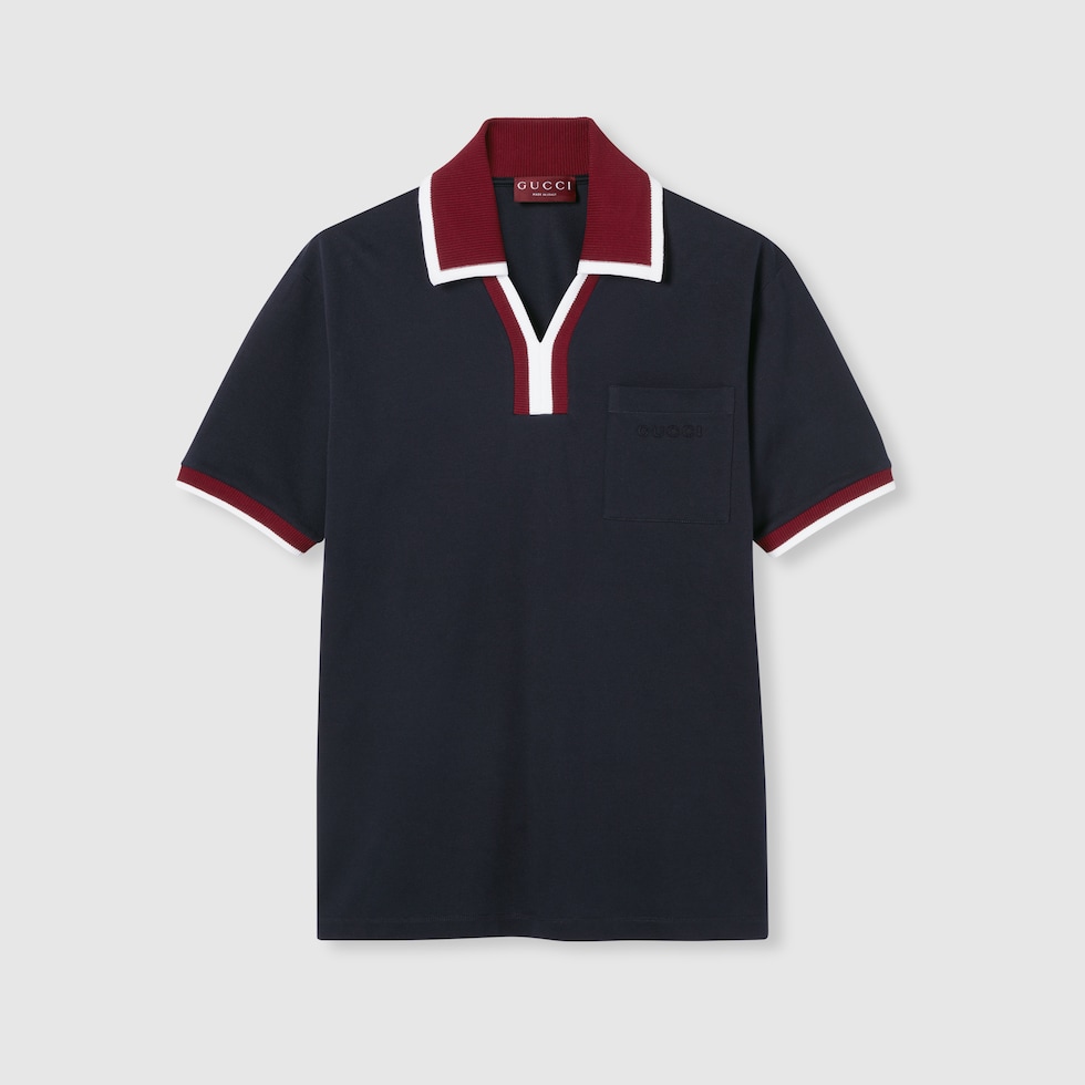 Cotton piquet polo shirt in navy | GUCCI® US