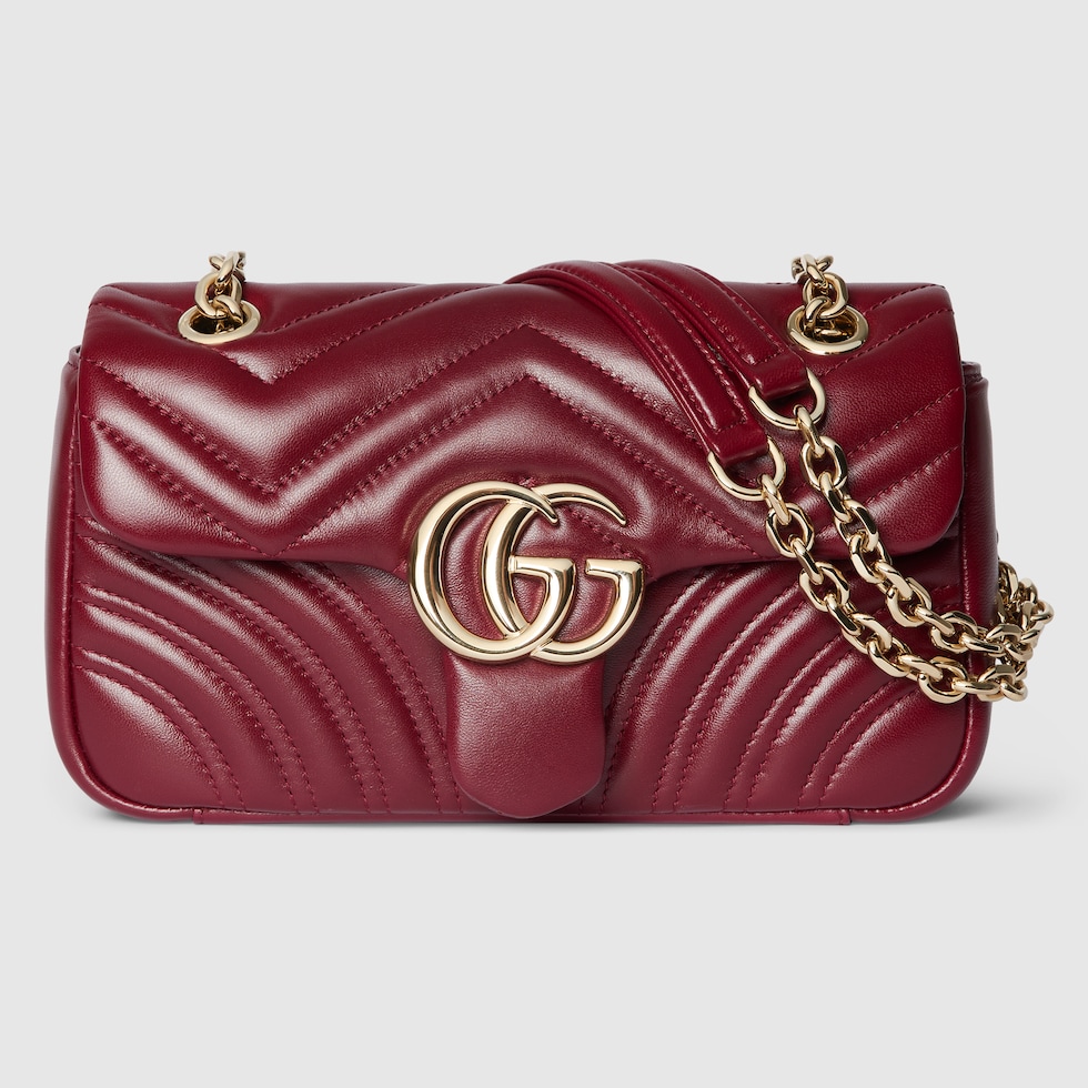 【GUCCI】GGマーモント ミニ ラウンド ショルダーバッグ レッド GG Marmont small shoulder bag in Rosso Ancora red leather