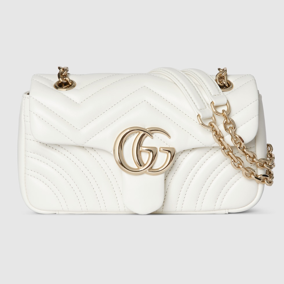 GUCCI GGマーモントショルダーバッグホワイト GGマーモント〕スモール ショルダーバッグ ・ホワイト レザー