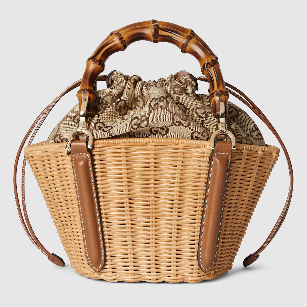 Wicker mini basket bag with bamboo in natural wicker | GUCCI® US