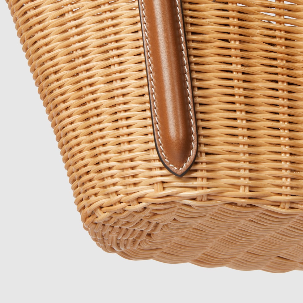 Wicker mini basket bag with bamboo in natural wicker | GUCCI® US Wicker mini basket bag with bamboo in natural wicker | GUCCI® US