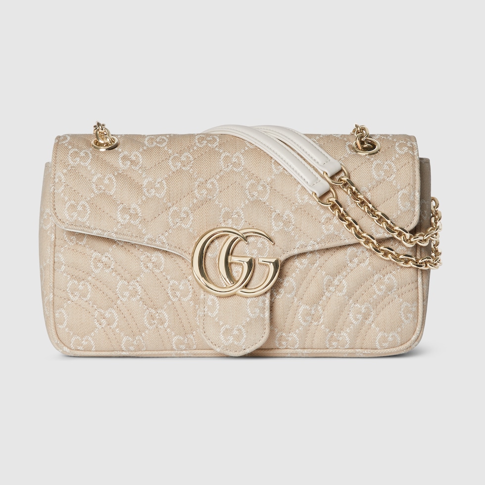 【一部予約！】 GG Marmont denim GG white and taupe in bag shoulder medium 靴