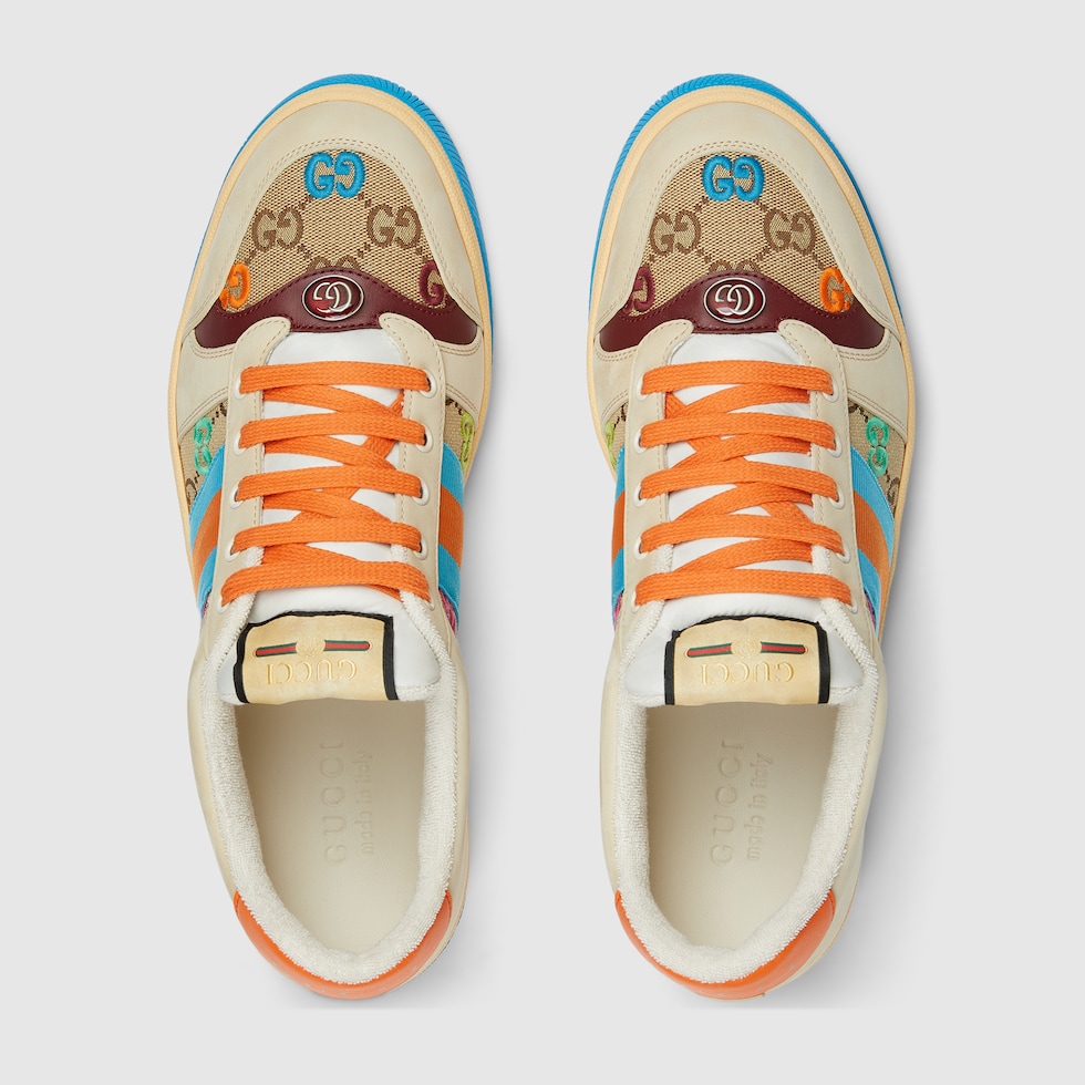 スニーカー GUCCI MULTICOLOR LEATHER AND FABRIC SCREENER SNEAKERS Screener embellished leather sneakers in multicoloured