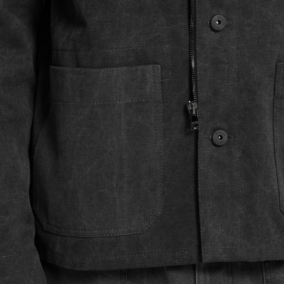 ◆GUCCI◆コットン キャンバス Delave ジャケット/ Dark Gray◆ Delavé cotton canvas jacket in dark grey | GUCCI® ES