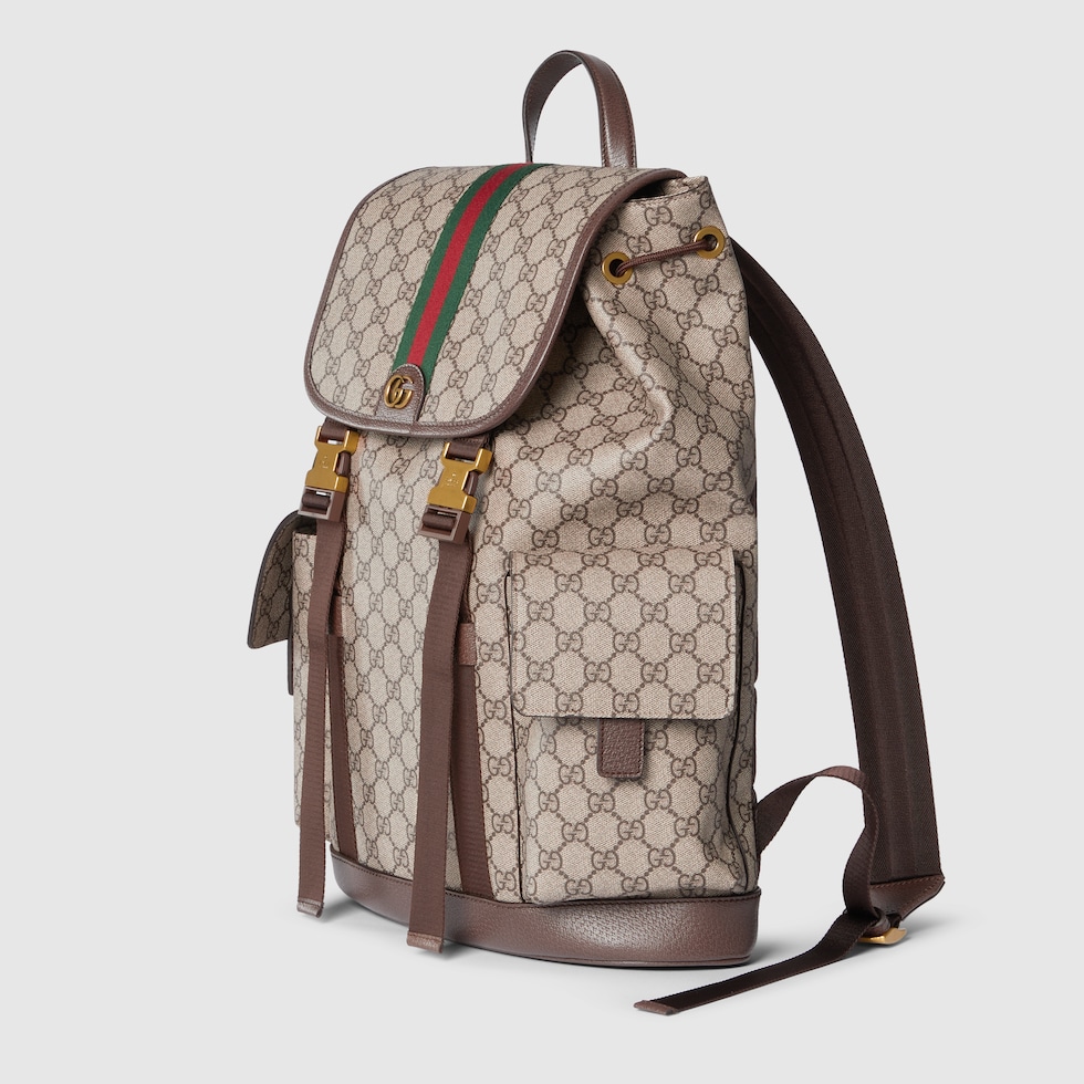 Ophidia large backpack in beige and dark brown fabric | GUCCI® US