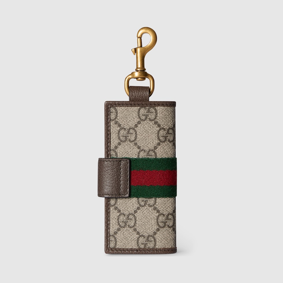 GUCCIストラップ Ophidia key case with hook closure in beige and dark brown fabric