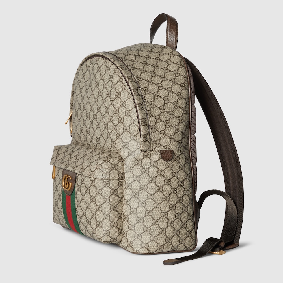 Ophidia medium backpack in beige and dark brown fabric