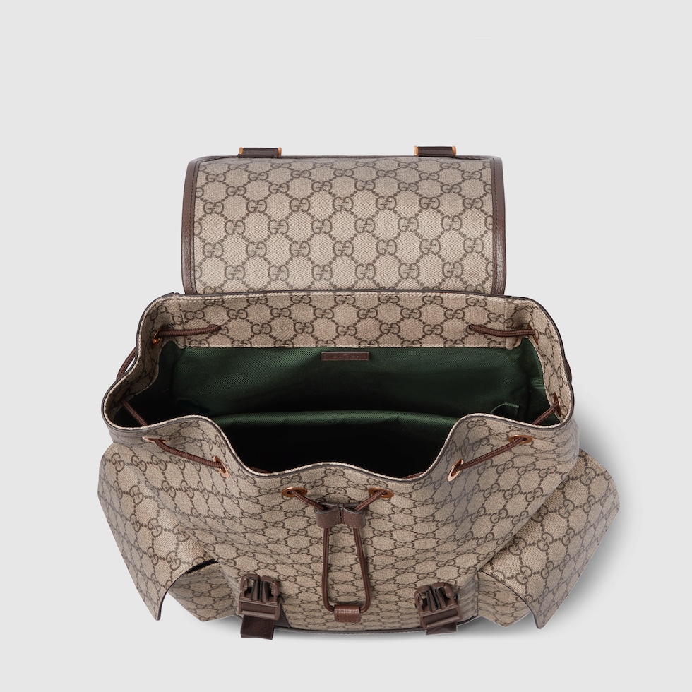 Ophidia large backpack in beige and dark brown fabric
