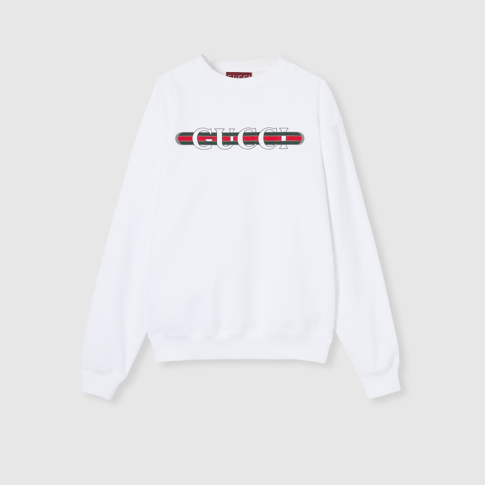 【GUCCI】ウェブコットンスウェットシャツ ホワイト プリント付き コットンジャージー スウェットシャツホワイト