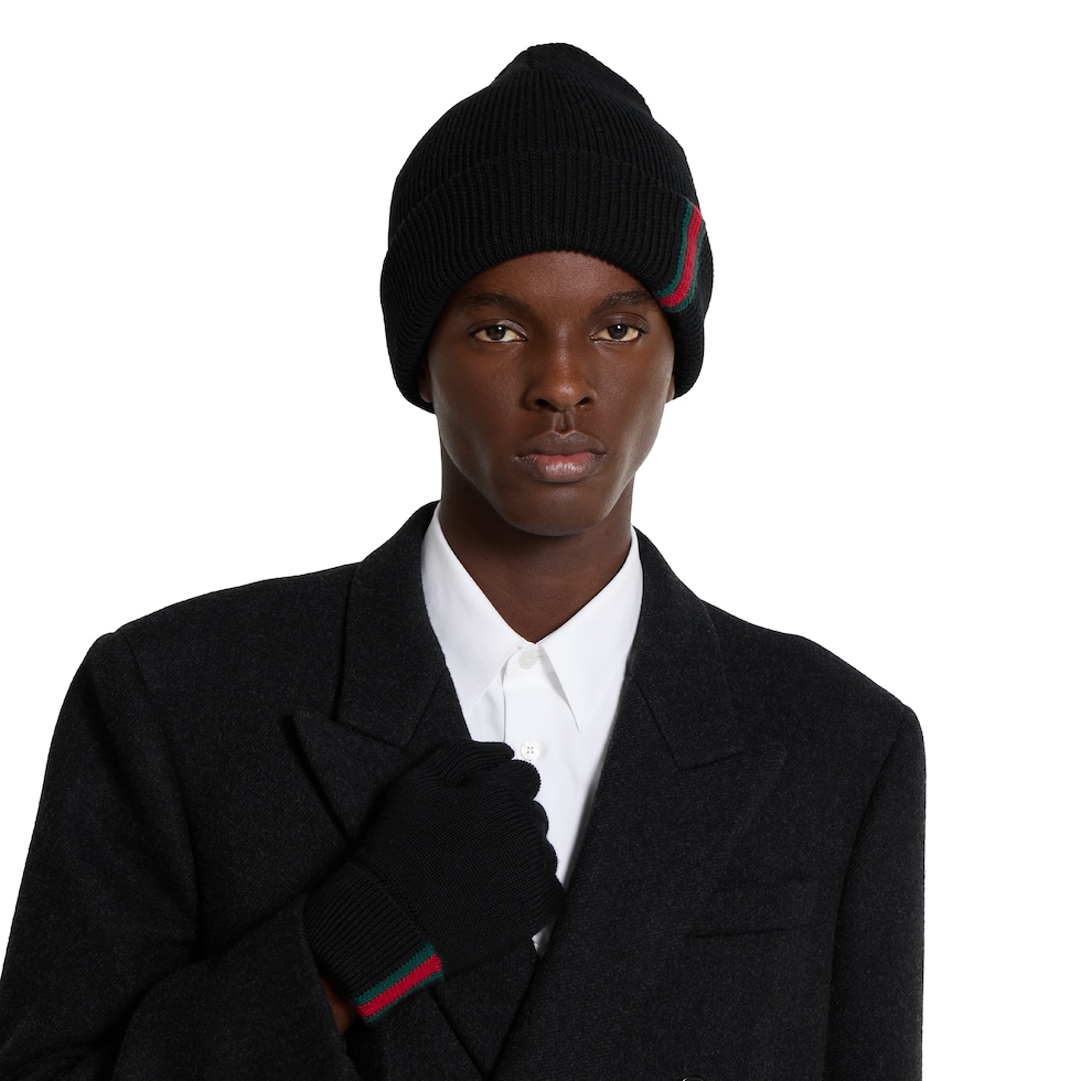 ウェブ ストライプ付き ウール ハットブラック | GUCCI公式