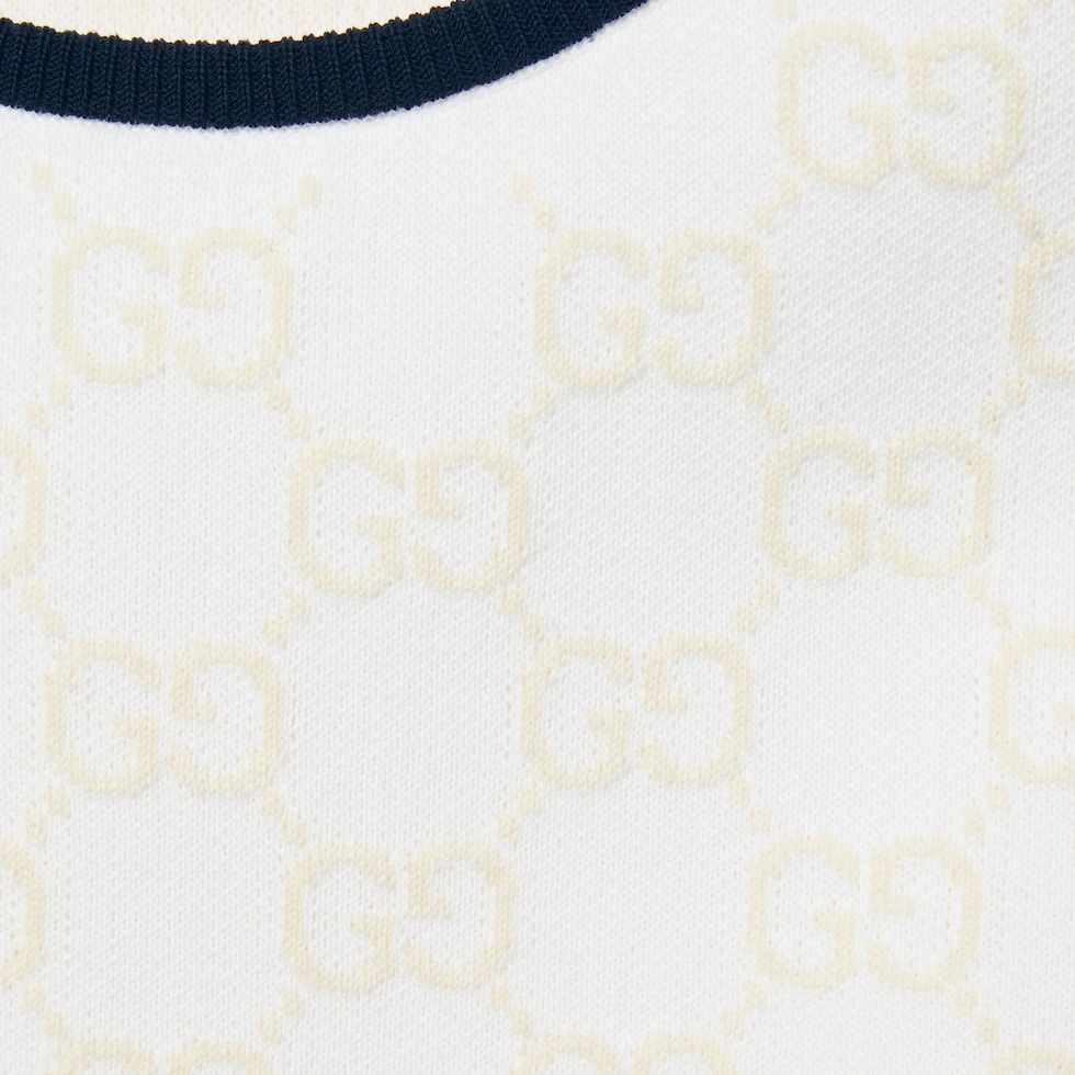 GG fine cotton jacquard dress in white and navy | GUCCI® US