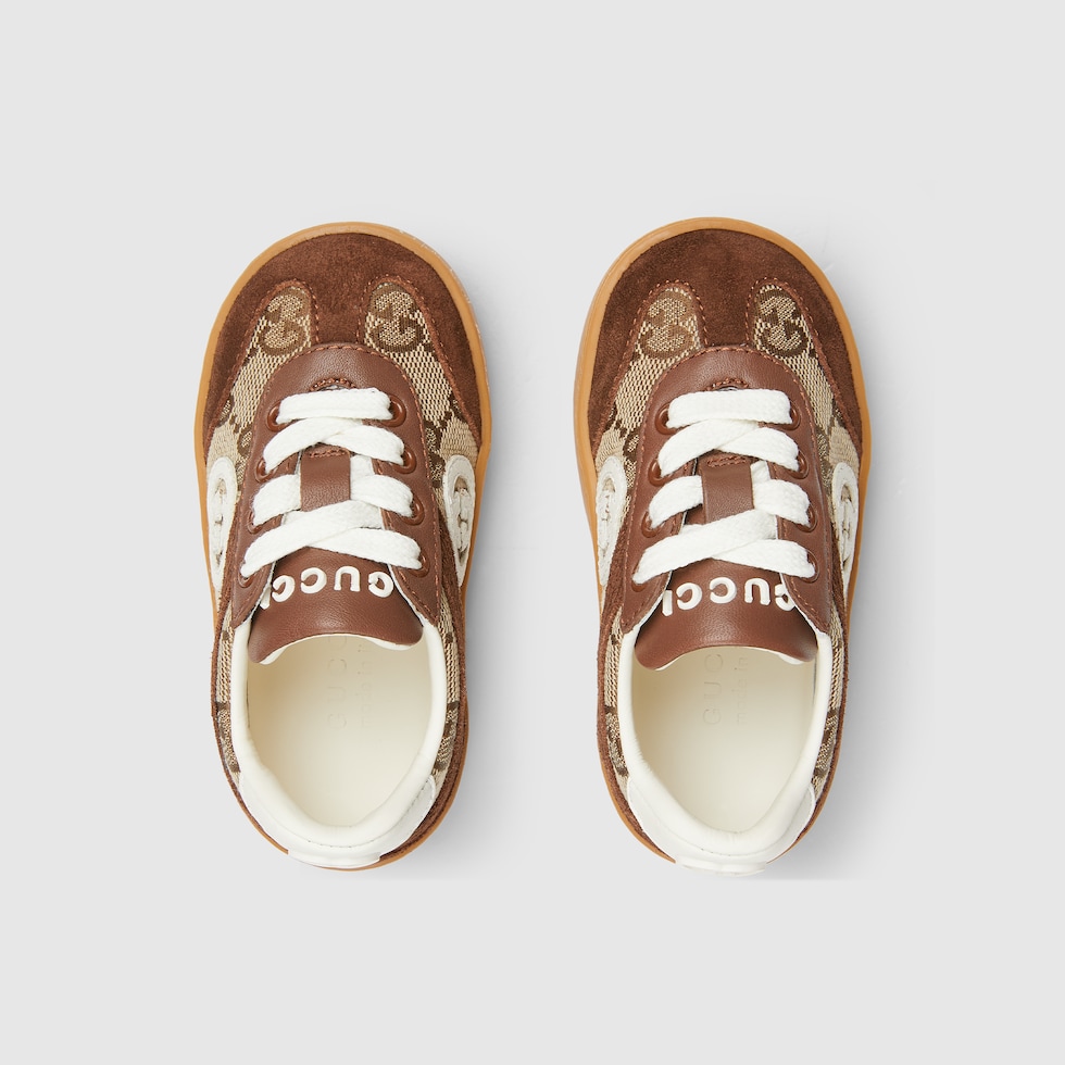 Toddler G74 sneaker in beige and dark brown canvas | GUCCI® US