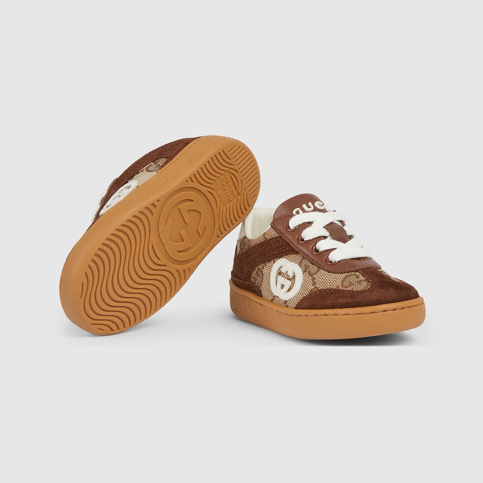 Toddler G74 sneaker in beige and dark brown canvas | GUCCI® US