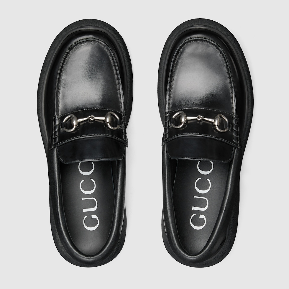 GUCCI ホースビット ラグソールローファー 黒金 8 E 27.0 ホースビット付き メンズ ラグソール ローファー ・ブラック