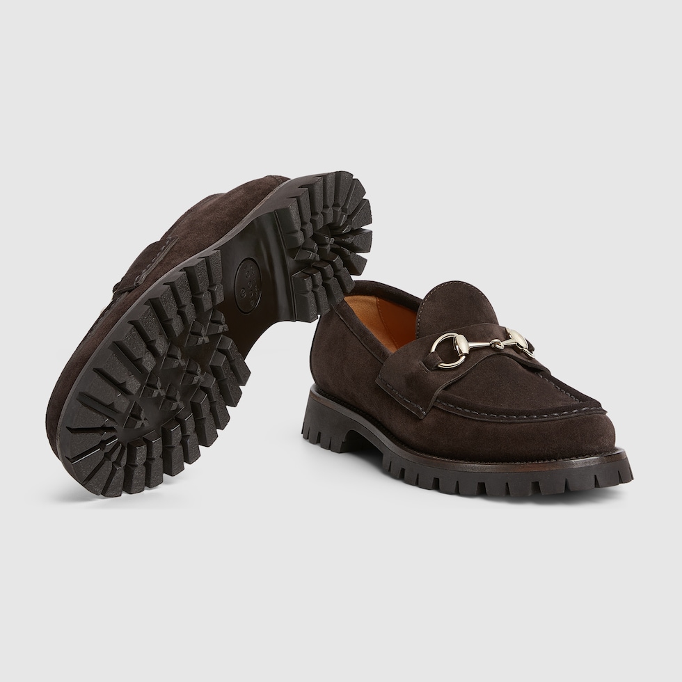 Women's loafer with Horsebit in dark brown suede | GUCCI® US