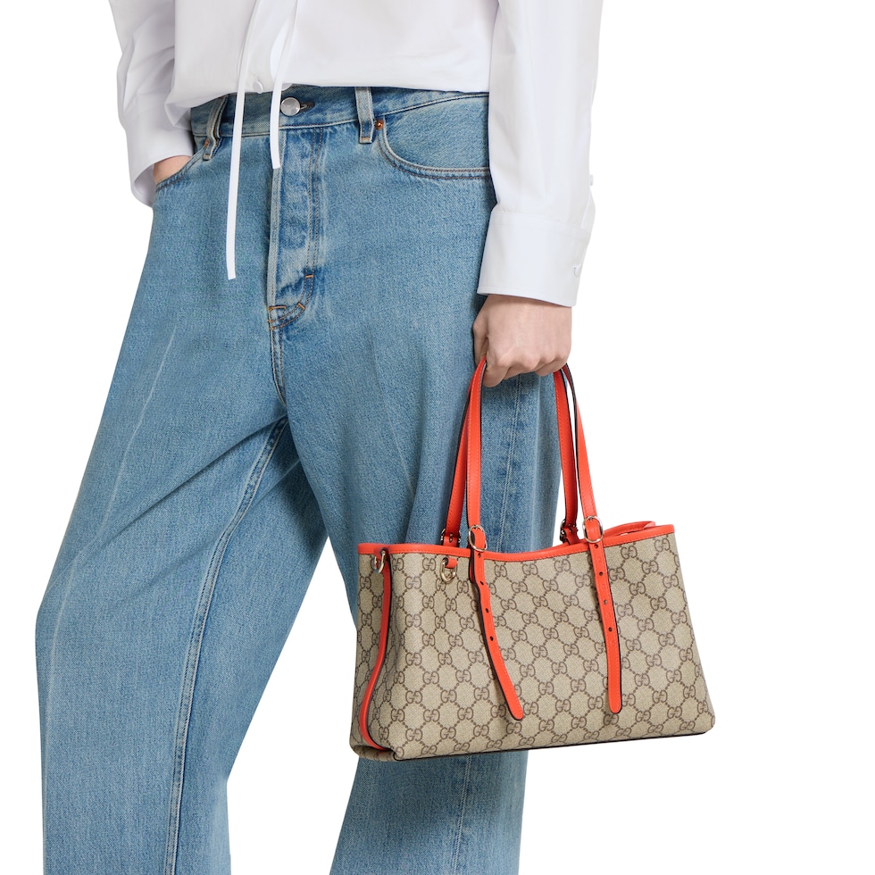 GG Emblem medium tote bag in beige and brown GG fabric