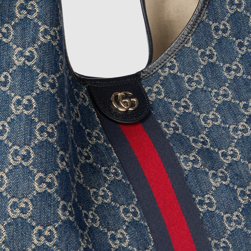 Gucci Giglio Large Tote Bag In Blue And White Gg Denim Gucci Us Gucci Giglio Large Tote Bag In Blue And White Gg Denim Gucci Us