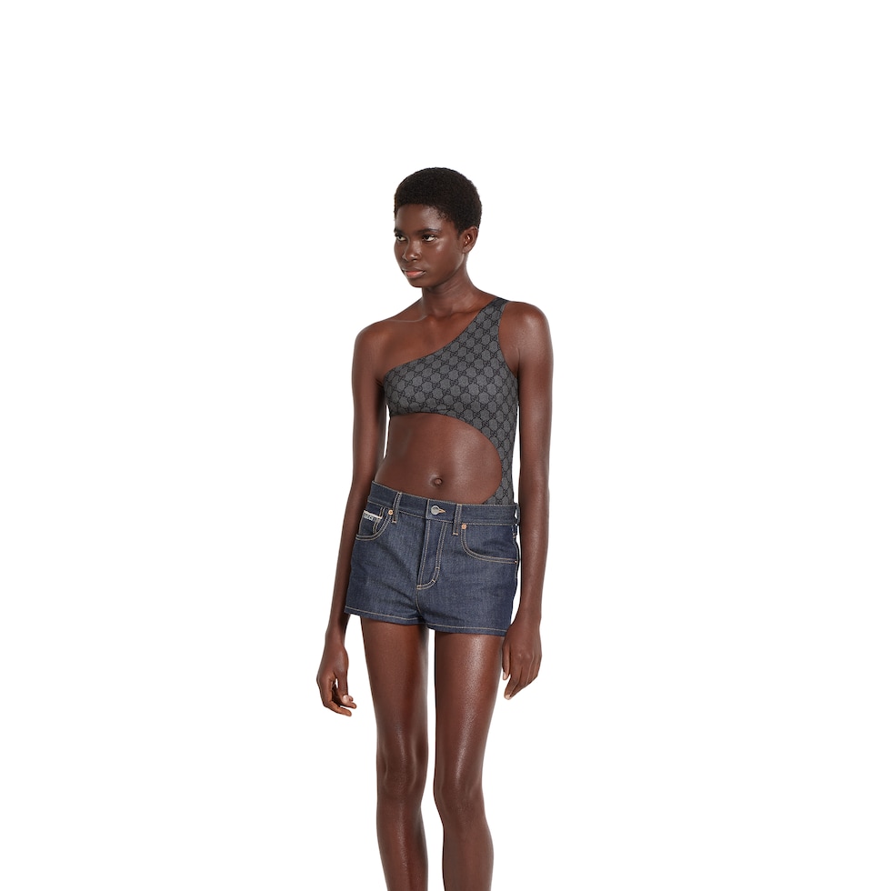 Printed GG stretch jersey swimsuit in black | GUCCI® SI