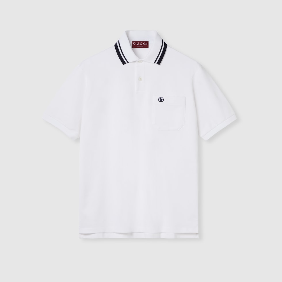 E♡☺︎ Cotton piquet polo shirt with embroidery in white | GUCCI® US