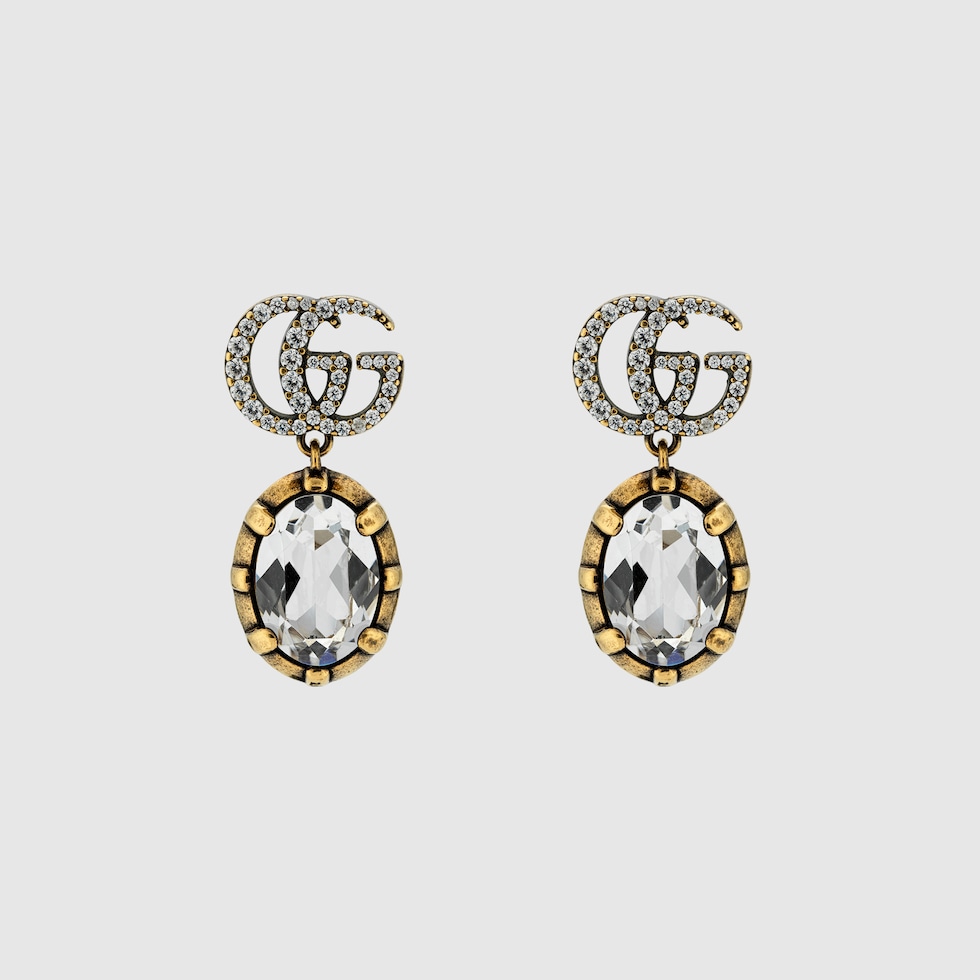 ピアス GUCCI CRYSTAL GEOMETRIC SHAPE EARRINGS GG Marmont crystal earrings in aged gold metal | GUCCI® US