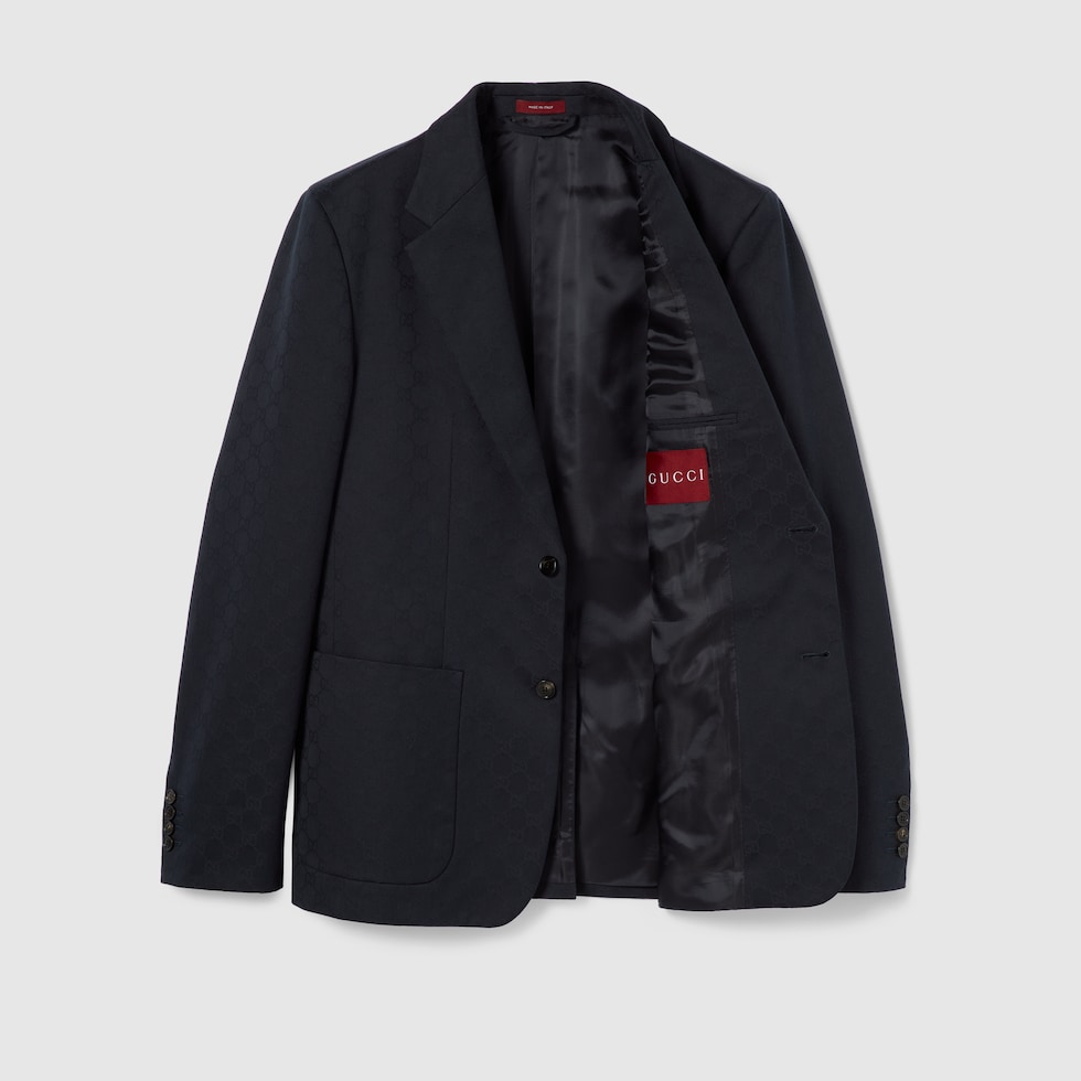 ジャケット GUCCI Graphite Wool Blazer GG wool jacquard jacket in dark grey | GUCCI® US