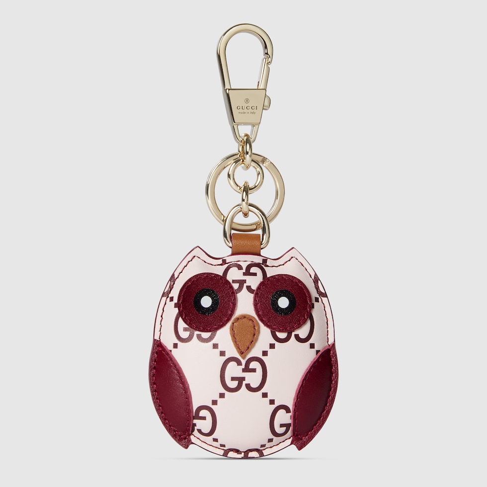 オウル（ふくろう）シェイプ バッグ チャームピンク＆レッド GG