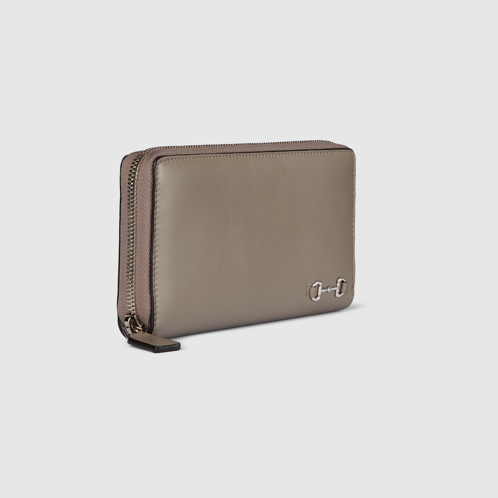 ホースビット付き ジップアラウンドウォレット ・ベージュ レザー