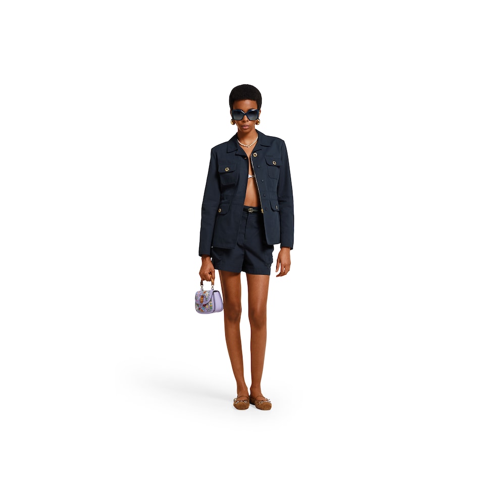 Cotton canvas jacket with embroidery in dark blue | GUCCI® US