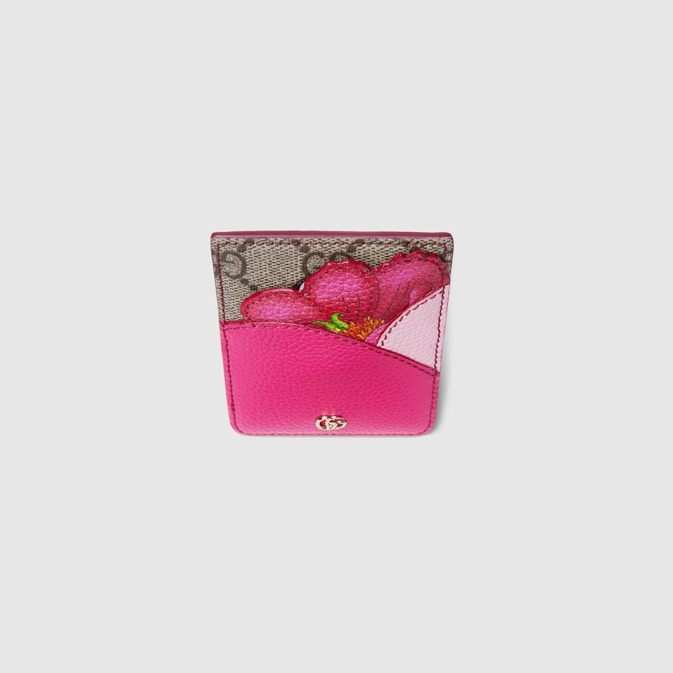Floral card case with Double G in fuchsia leather | GUCCI® US