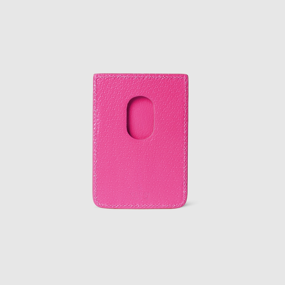 Bright pink trim magnetic card case in beige and dark brown