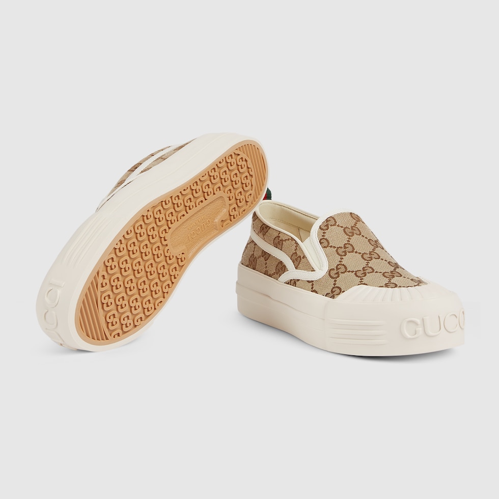 Women's slip-on sneaker in beige and dark brown Original GG