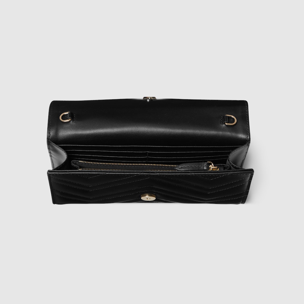 グッチ マーモント ラフィア チェーンウォレット GG Marmont wallet on chain in black leather | GUCCI® US