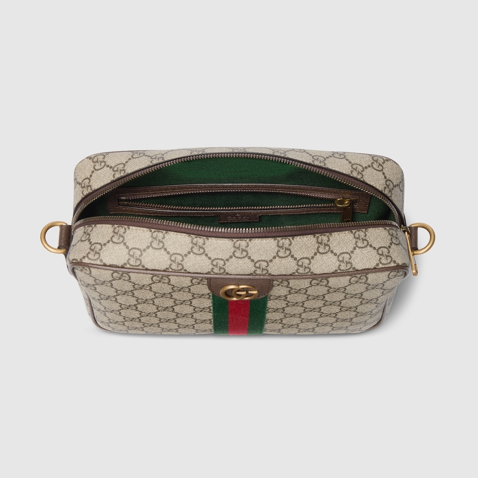 Ophidia medium crossbody bag in beige and dark brown fabric