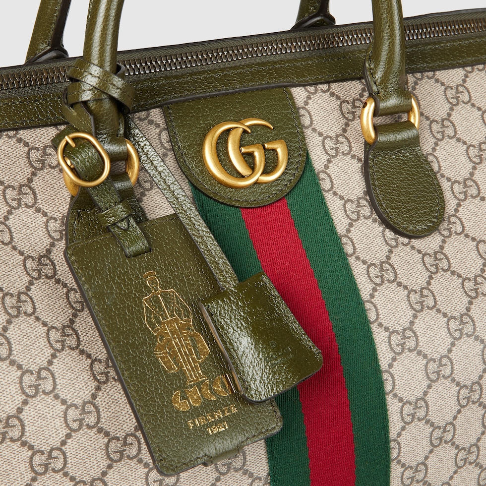 Gucci Savoy medium duffle bag in beige and dark brown fabric