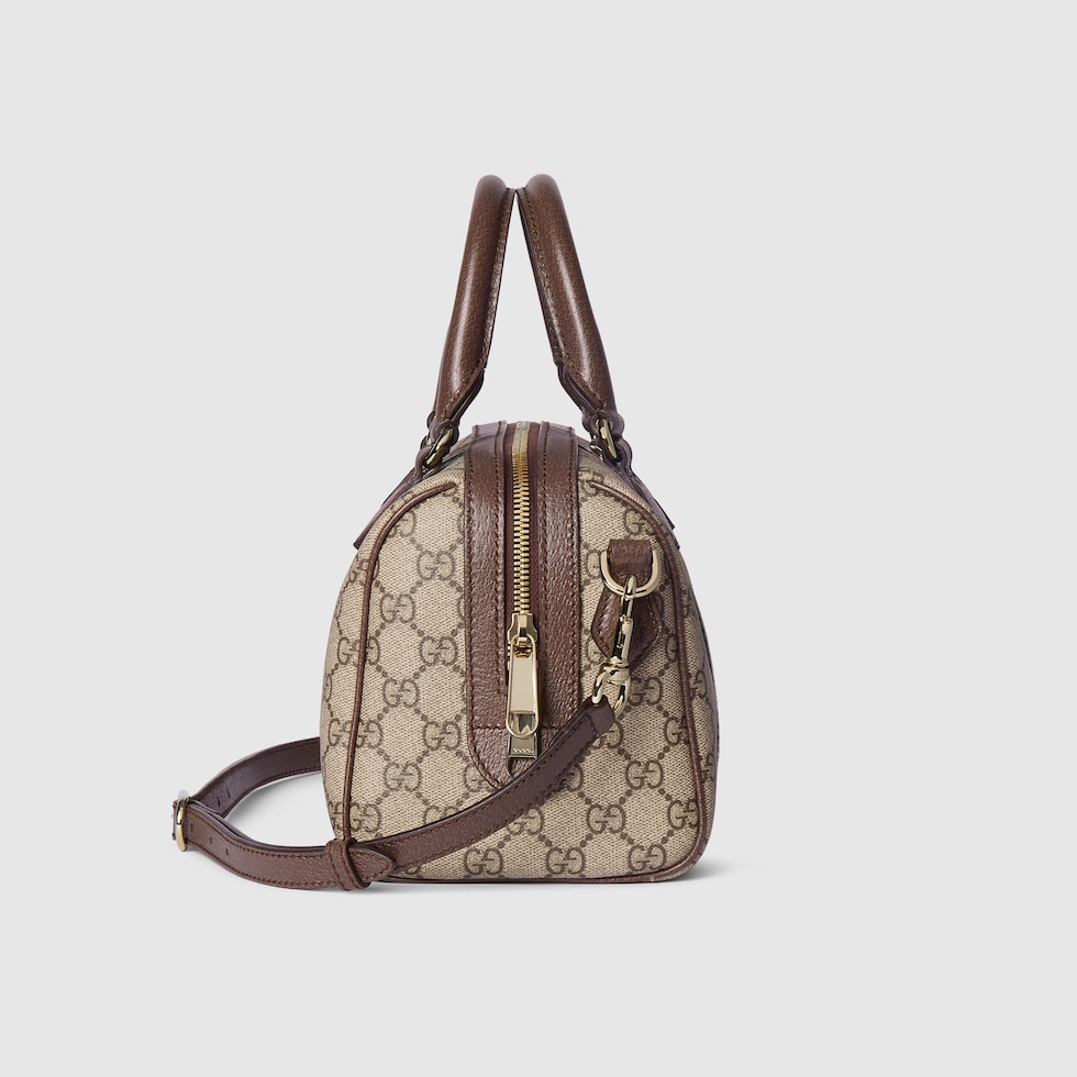 OPHIDIA LARGE BOSTON BAG 31 IN BEIGE EBONY GG BROWN CALFSKIN TRIM