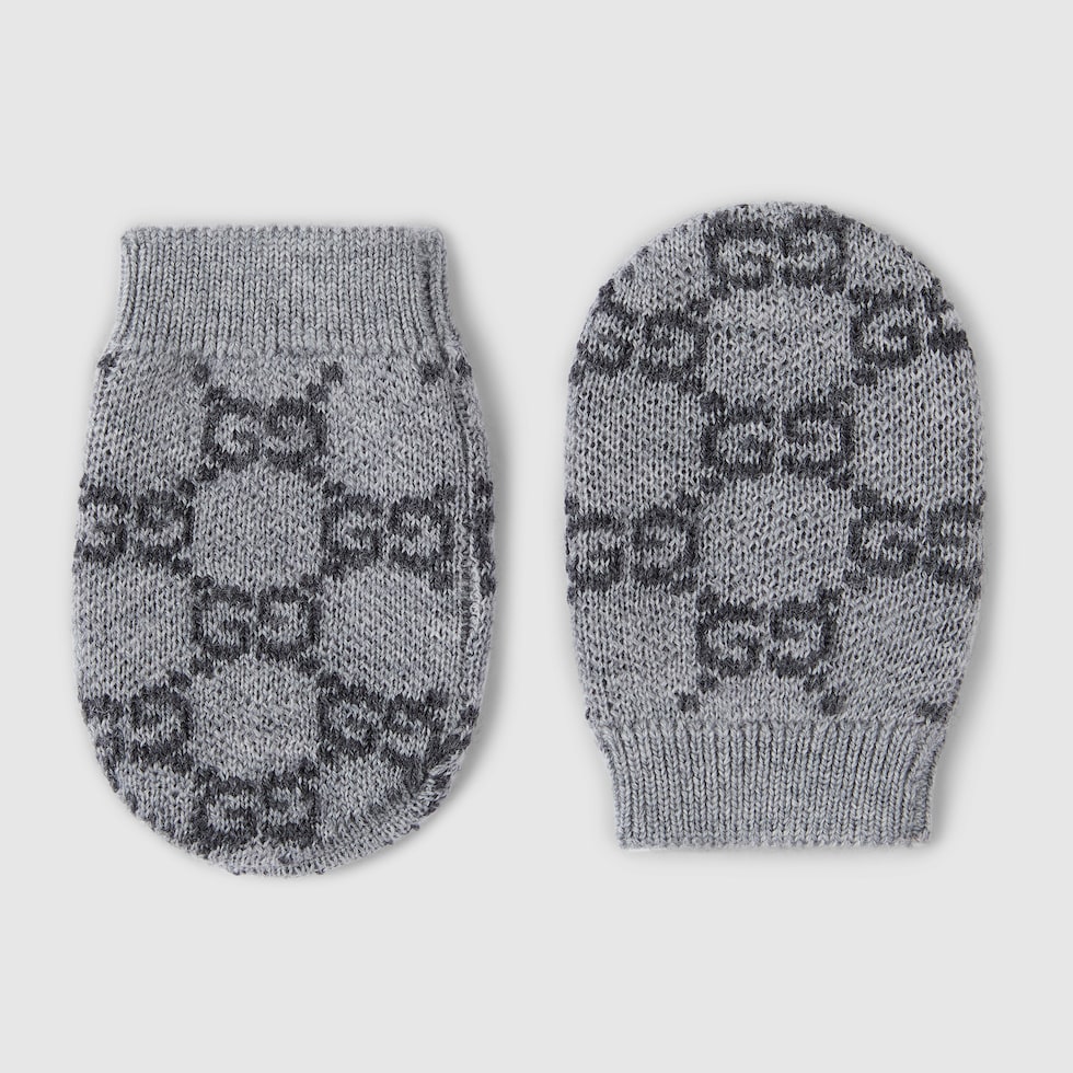 Baby GG wool mittens in grey and dark grey | GUCCI® US