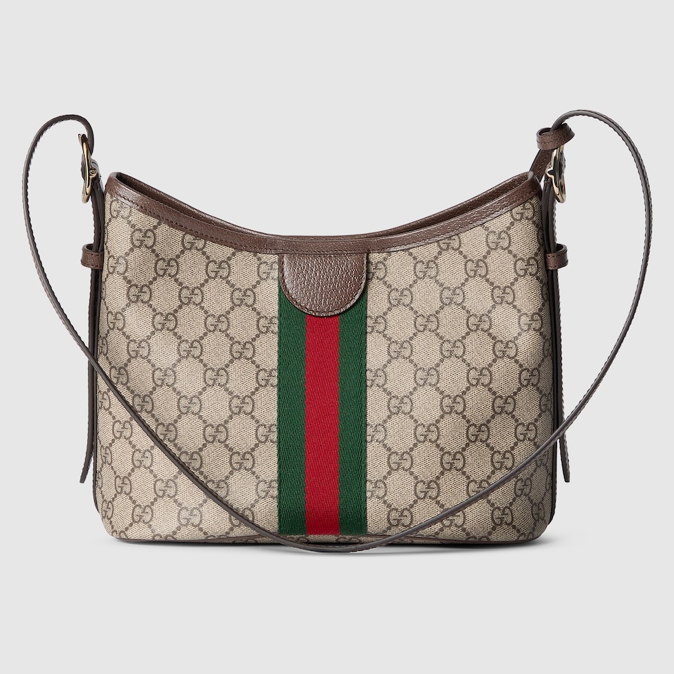 Ophidia small shoulder bag in beige and brown GG fabric