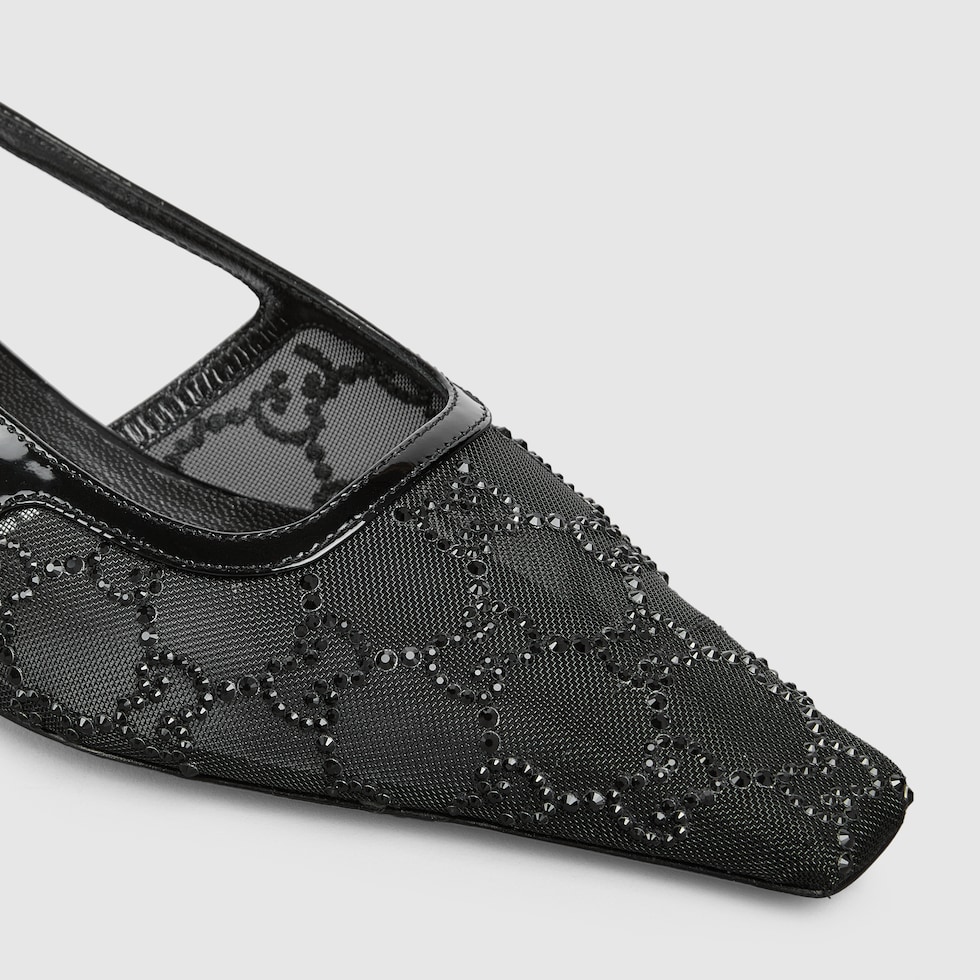 GG CRYSTALS SLINGBACK PUMP DENIM FABRIC