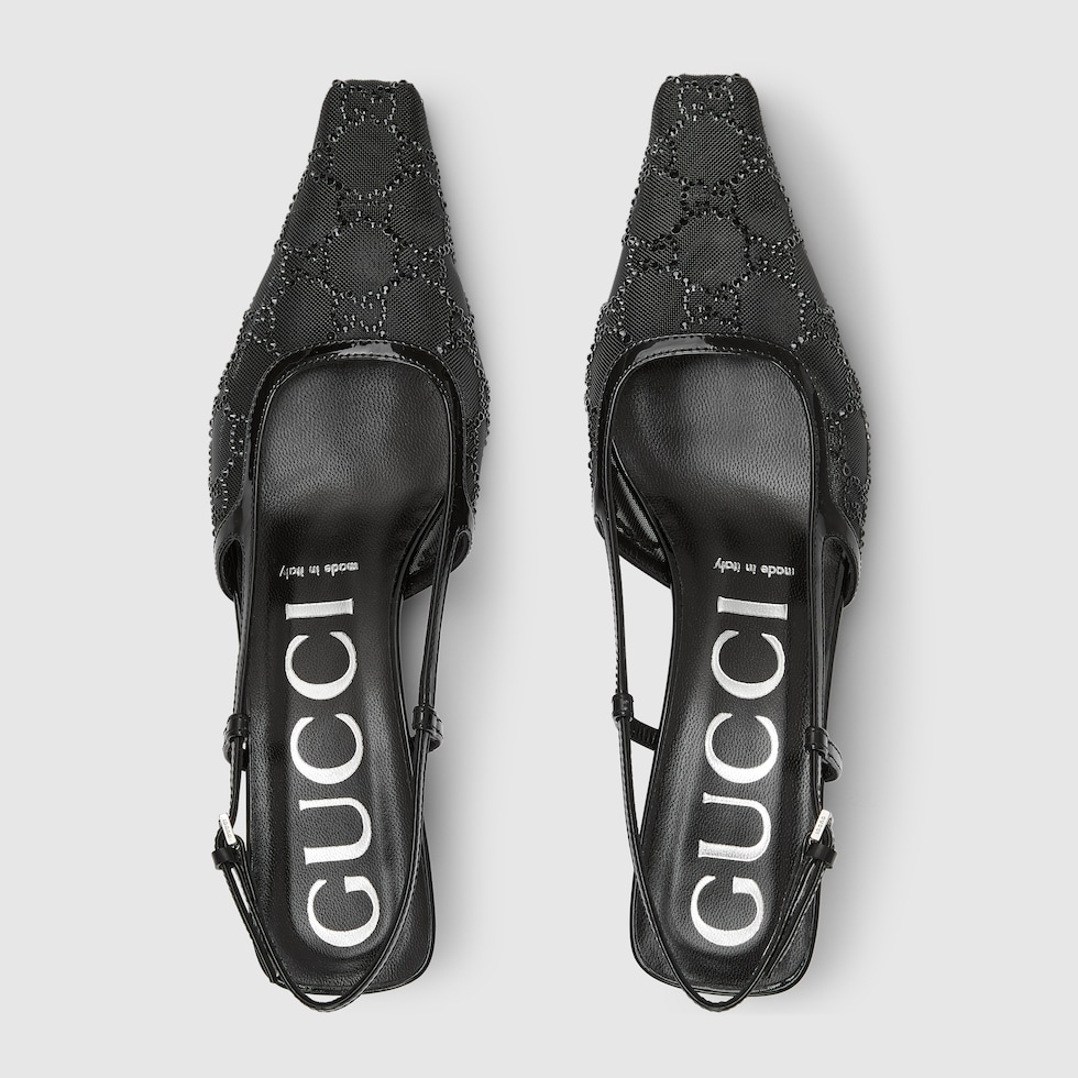 Women's GG crystal slingback pump in black mesh | GUCCI® US