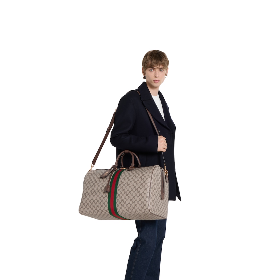 Gucci Savoy large duffle bag in beige and dark brown fabric
