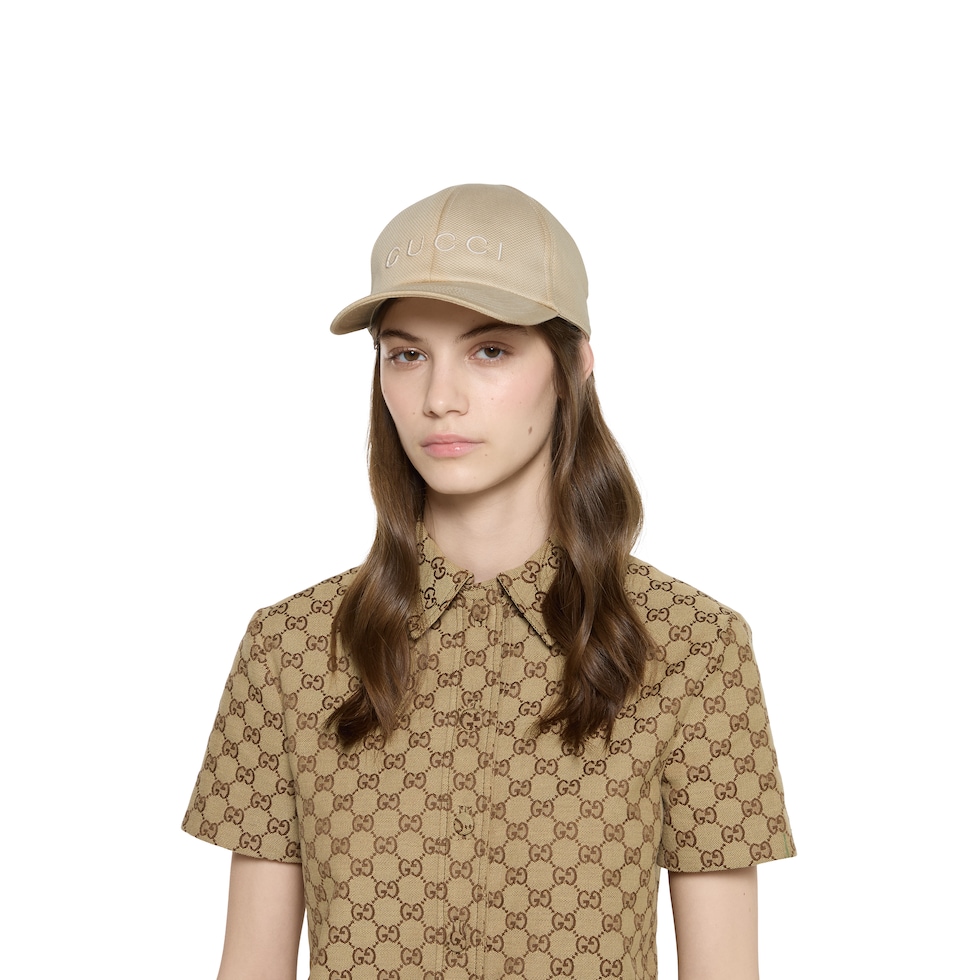 Cotton baseball hat with embroidery in beige | GUCCI® US