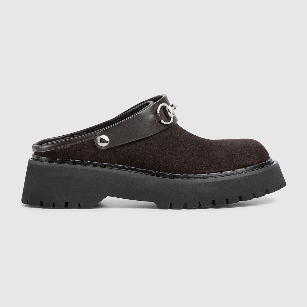 Women's mule with Horsebit in dark brown suede | GUCCI® US