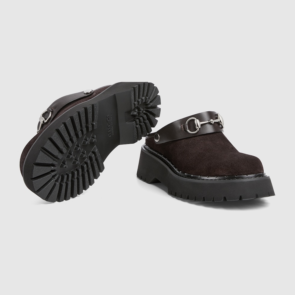 Women's mule with Horsebit in dark brown suede | GUCCI® US